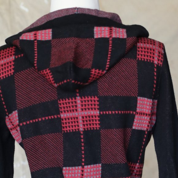 Caslon black/red/pink plaid zip up sweater hoodie - Picture 8 of 9
